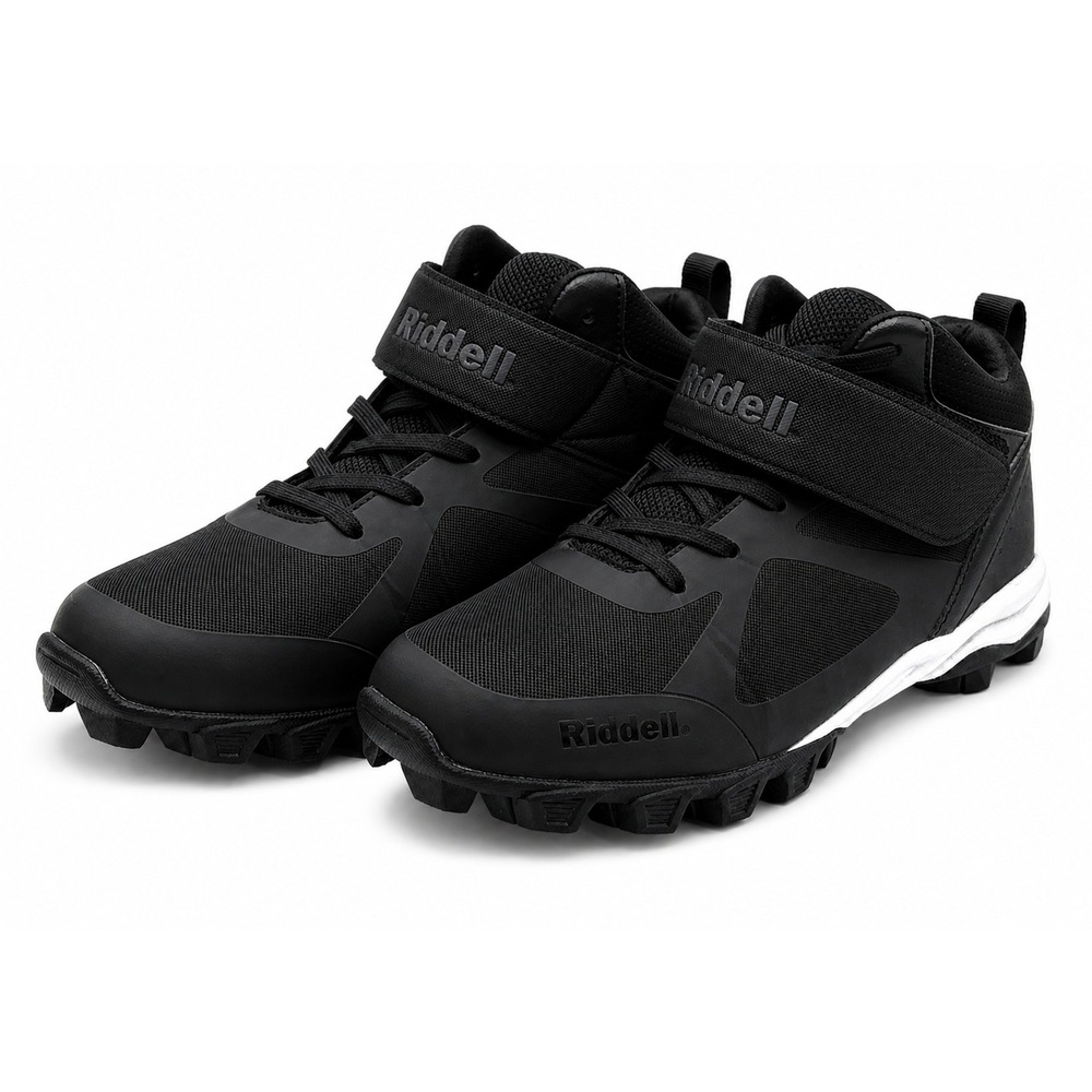Riddell Baseball Cleats Mens 7.5D Black White Mid Top Strap Molded Cleats 172538